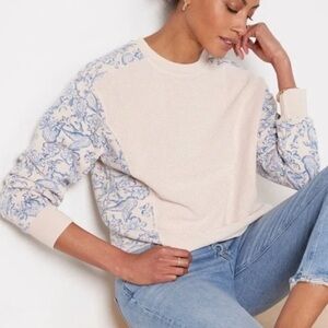 SUNDRY WOMENS PAISLEY TEXTURED PULLOVER SWEATSHIRT SMALL BLUE